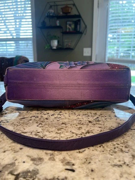 Anuschka Hand-Painted Leather Peacock Crossbody with Matching Coin Pouch - Picture 9 of 10